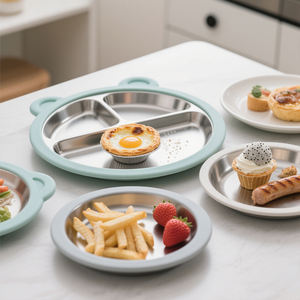 कस्टम स्टेनलेस स्टील बच्चे भोजन भोजन के लिए टेबलवेयर भोजन भोजन प्लेट बच्चों के लिए सक्शन के साथ भोजन डिनर प्लेट - Product Image 5