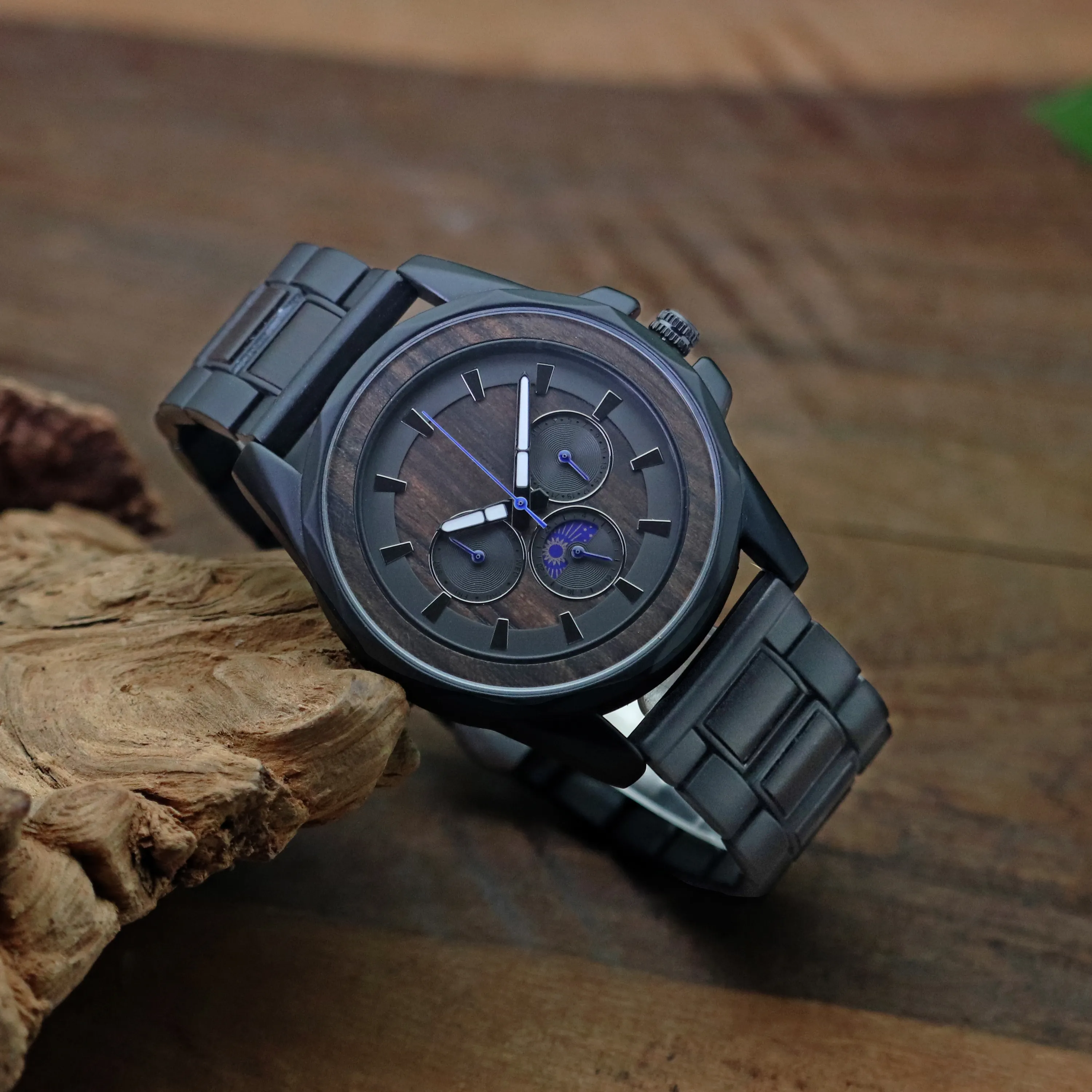 Popolare cronografo al quarzo Logo personalizzato orologi in acciaio legno per uomo orologio da polso elegante di lusso