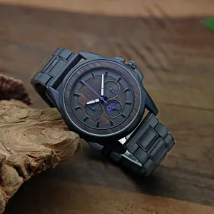 Jam Tangan Kuarsa Populer Chronograph Logo Kustom Jam Tangan Baja Kayu untuk Pria Jam Tangan Mewah Bergaya