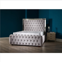 Marco de Metal para almacenamiento de cama, tela de aspecto de lino gris, 4 listones de madera con patas de soporte central, Uk