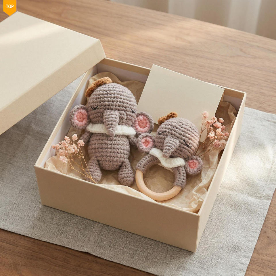 Newest Hand-Crocheted Plush Elephant Rattle with Wooden Ring Baby ...