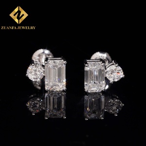 Boucles d'oreilles clous ZUANFA pour femme, diamant de laboratoire taille émeraude NGIC, clarté VVS, bijoux en or 10K - Product Image 1