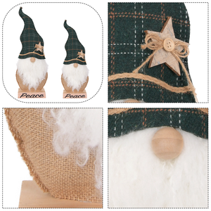 Gnome festif en toile de jute à carreaux verts, décoration de maison pour console d'entrée, prêt à offrir - Product Image 2