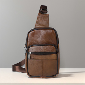 Genuine Leather Crossbody <b>Bag</b> Men's Chest <b>Bag</b> Multi Functional Solid Color Wear Resistant Shoulder <b>Bag</b> Everyday Outfits - Product Image 2