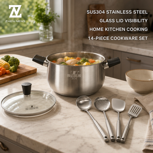 Batterie <span class=keywords><strong>de</strong></span> cuisine en acier inoxydable Zhenneng, collection 14 pièces, ustensiles <span class=keywords><strong>de</strong></span> cuisine multi-tailles en SUS304 pour cuisinières à <span class=keywords><strong>gaz</strong></span> et à induction - Product Image 2