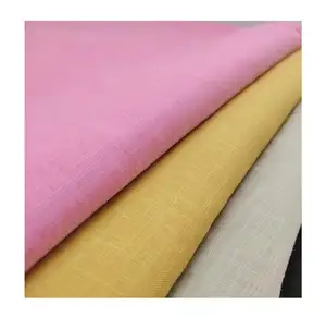 High quality plain dyed slubbed cotton challis organic linen fabric for lady clothing