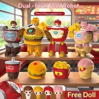 Hamburger Kentang Goreng Mainan Transformasi Robot Raja Anak-anak Cola Soda Simulasi Model Mecha Plastik 4-6 Tahun