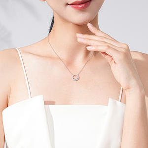 Collier pendentif personnalisable en cuivre, version Amour Éternel, en argent sterling S925, avec diamant rond entièrement serti, pour femme - Product Image 2