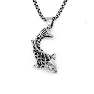 Yunnique – collier avec pendentif creux en forme de carpe en acier titane, bijoux de mode unisexes en forme d'animal - Product Image 1