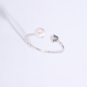 S925 <b>Silver</b> Open <b>Adjustable</b> Freshwater Pearl <b>Ring</b> Heart CZ Dainty Minimalist Pearl Jewelry for Women Valentine Gift - Product Image 5