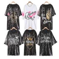Mini-robe en jersey à sequins pour anniversaire, col rond, manches courtes, motif lettres, taille naturelle, écologique, lavable, style Hip Hop