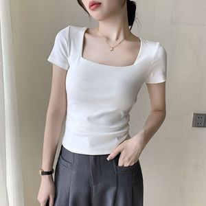 Camiseta de Cuello Cuadrado Básica, Ajustada, con Logotipo Impreso Personalizado, 95% Algodón, 5% Elastano, para Mujer - Product Image 6
