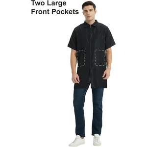 2025 Veste de barbier à manches courtes pour homme Chemise de travail lavable en machine en noir - Product Image 4