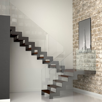 Escaliers flottant droit avec balustrade en cristal, style monocristal populaire, cm