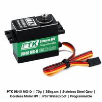 Servo Digital PTK 9840 MG-D 70g IP67 Resistente al Agua con Engranaje SS, Motor Coreless HV, 35kg, 0.110s, Programable para RC, Aviones de Ala Fija, Coches y Robots