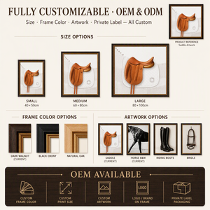 Decorazione Murale Cavallo: Quadro in Resina a Due Pezzi con Cornice Dorata, Stampa Inkjet, Stampa Fotografica di Stallone e Sella in Pelle - Duo Moderno - Product Image 5