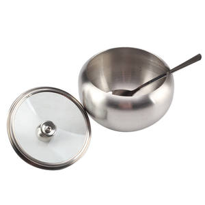 304 Stainless Steel Sugar <b>Container</b> with Clear <b>Glass</b> <b>Lid</b> and Spoon - Product Image 5