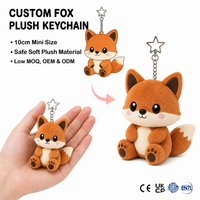 Porte-clés personnalisé en peluche renard 10 cm, mini-breloque mignonne pour sac, rembourrée en coton PP, brodée