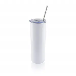 Grosir 20 oz Tumbler sublimasi skinny cangkir kopi stainless steel vakum dinding ganda lurus dengan sedotan