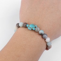 Bracelet ajustable élastique en pierre naturelle de 8 mm, tendance, turquoise, pour yoga et guérison, motif tortue de mer bleue, vente en gros