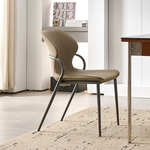 Modern Minimalist <b>Dining</b> <b>Chair</b> Light Gray Khaki Metal Frame Home Hotel Living Room Furniture - Product Image 3