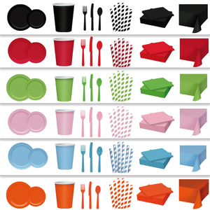 จานกระดาษสีพื้น ถ้วยกระดาษ ภาชนะใช้แล้วทิ้ง อุปกรณ์จัดงานวันเกิด - Product Image 1