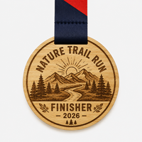 Médaille en bois personnalisée pour la course de ville du Royaume-Uni, récompense de finisseur, prix de course sportive, souvenir, design personnalisé avec rubans