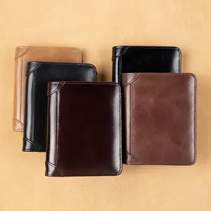 Stock Trifold Men Cowhide Front Pocket Original Pure Leather Wallet For Man