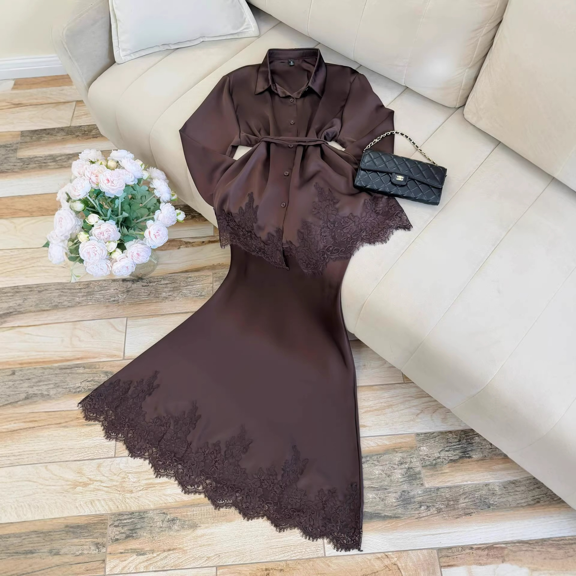 knee length dresses for ladies Boho Border Print Dark Floral Dress Dark Floral / M