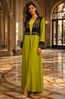 Kaftan de luxe brodé pour femme, robe longue arabe, jalabiya, caftan marocain, ensemble abaya de fête musulmane islamique de Dubaï et d'Arabie Saoudite