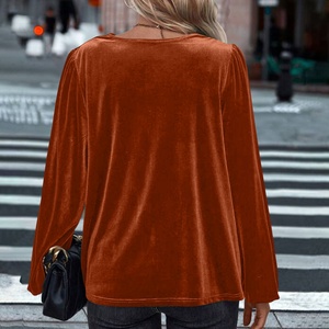 Elegante Camicetta da Ufficio in Velluto per Donna, Collo Drappeggiato, Maniche Lunghe con Spalle a Sbuffo, Vestibilità Comoda, <span class=keywords><strong>Top</strong></span> Casual Quotidiano - Product Image 2