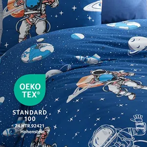 Parure de lit Karden Flower en coton uni, motif Astronaut, 160x220cm, gris - Product Image 5