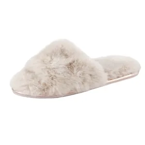 women pink Fuzzy Sandals Faux Fur home slippers open toe shoes shoe sole