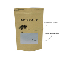 Usine debout pochette à fermeture éclair en papier kraft brun sac d'emballage refermable Doypack de stockage des aliments avec fenêtre transparente