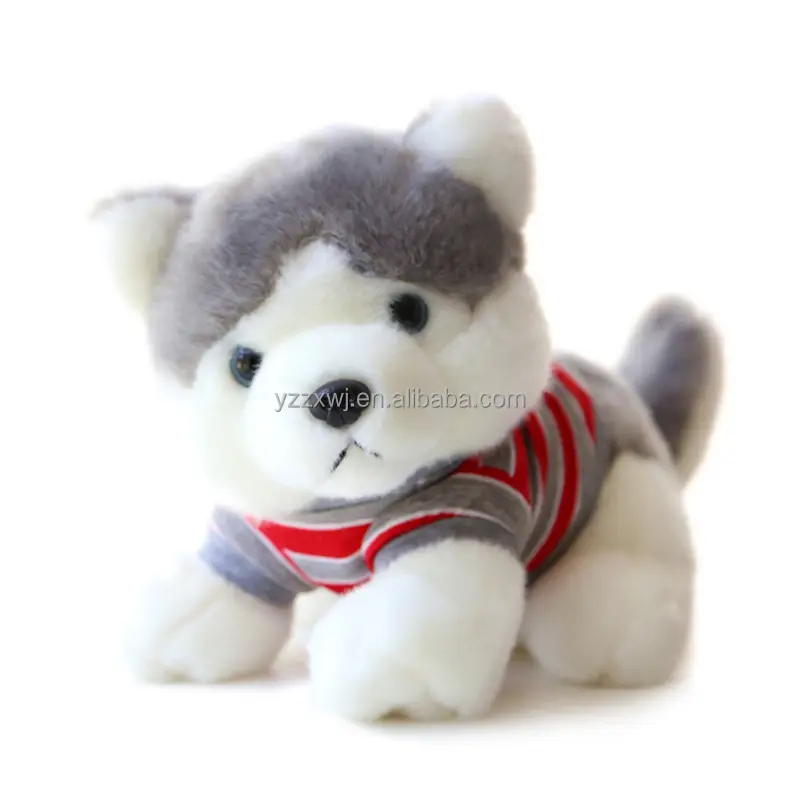 costom Lifelike cute simulation husky Stuffed Dog 9inch gray Husky with clothes Can be customized with logo Gifts for children