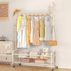 DM Golden Three-Layer Metal High Quality Clothing Rack with Wheels and Storage Shelf for Wardrobe Use - Product Image 6