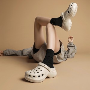 Clogs For <b>Women</b> Thick Sole Closed Toe Breathable Non Slip Odor Resistant 6cm Height Increasing Beach Sandals White <b>Black</b> Bone - Product Image 1
