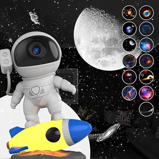 Raket Astronaut Projector,Planetarium Projector Ruimte & Galaxy Projector Met 13 Unieke Filmschijven, Nachtlampje Met 10 Kleuren