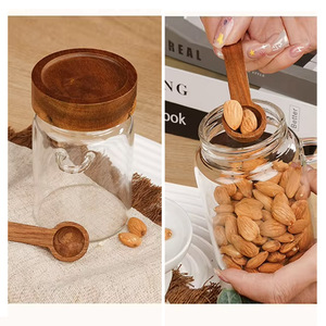 Barattolo in <span class=keywords><strong>Vetro</strong></span> per Chicchi di Caffè: Contenitore Ermetico con Coperchio in Legno di Acacia e Cucchiaio in Legno - Product Image 3
