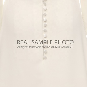 1012 # תמונות אמיתיות עגול צוואר רך סאטן אונליין לבן ללא משענת פשוט כלה שמלת ארוך שרוול חתונת שמלת כלה שמלה - Product Image 6