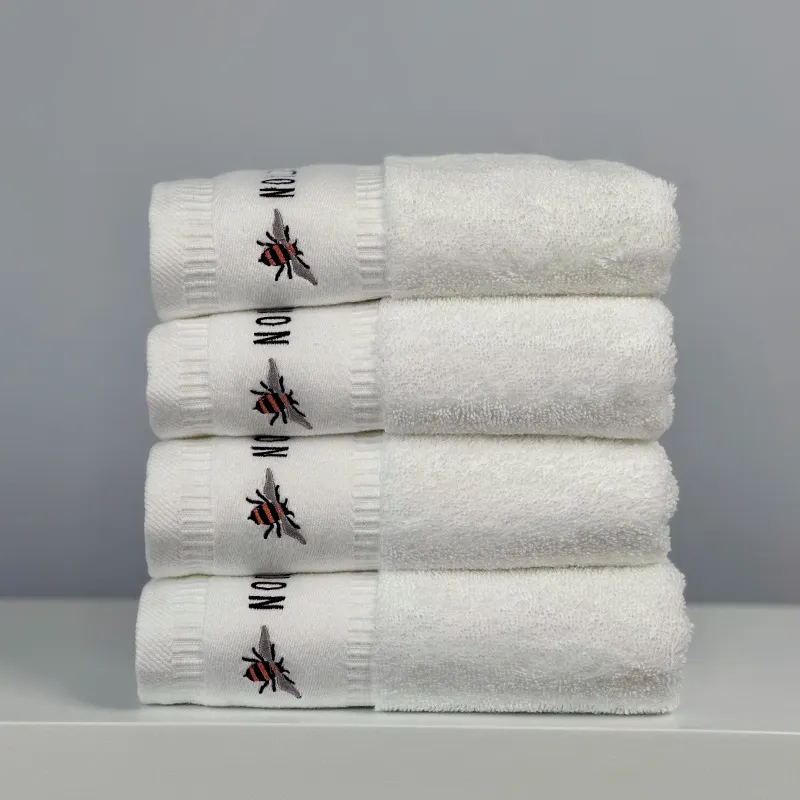 5つ星ホテルスタンダードタオル高級綿100% テリー刺繍ロゴホワイトスパアダルトフェイスタオルハンドタオル