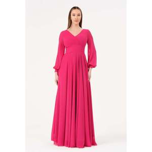 Elegante vestido de noche de gasa con cuello en V, cintura imperio, línea A, manga larga, capa transparente, vestido de fiesta formal, negro - Product Image 4