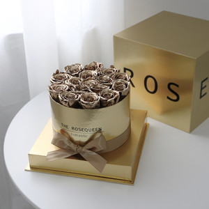Ramo de <span class=keywords><strong>Flores</strong></span> Eternas de Plata Hecho a Mano, Rosas Reales <span class=keywords><strong>Preservadas</strong></span> en Cubo Dorado, Regalo de San Valentín o Cumpleaños para Enamorados y Novias - Product Image 4
