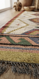 Moroccan <b>Boho</b> Runner <b>Rug</b> | Handwoven Wool Jute Tribal Geometric Carpet for Farmhouse Hallway Entryway Bedroom Living Room Decor - Product Image 6