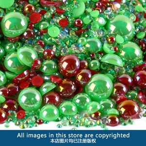 OLeeya 100g Perles demi-rondes en ABS de tailles variées, perles plates, couleurs mélangées, strass en résine, artisanat de Noël, décoration pour nail art DIY - Product Image 2