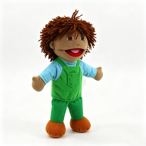 Marioneta de mano personalizada con boca móvil, marioneta de mano de niño afroamericano, marioneta de niño ventrilucionista - Product Image 2