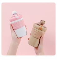 Gobelet à café en verre pour filles K54 personnalisé, nouveau, avec motif d'ours de dessin animé, mignon, isolé, bouteille d'eau en verre pour enfants avec paille