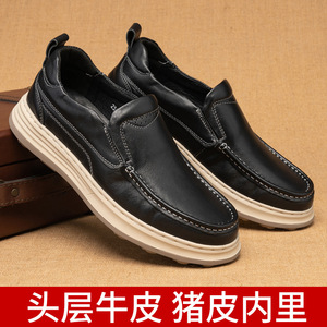 Mocassins pour hommes en cuir véritable, bout rond, à enfiler, semelle extérieure en caoutchouc souple, chaussures décontractées de printemps - Product Image 5