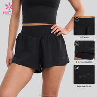 Shorts de course à compression double couche 2 en 1 pour femmes, personnalisés OEM, séchage rapide, légers, avec ceinture élastique, pour le sport et la gym