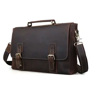 Vente en gros de porte-documents pour hommes en cuir véritable sac à main pour ordinateur portable sac pour hommes mallette en cuir de vache